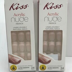 2 pack Kiss Acrylic Nude French Fake Nails Women Lot 2 Sets Pink Nude Natural